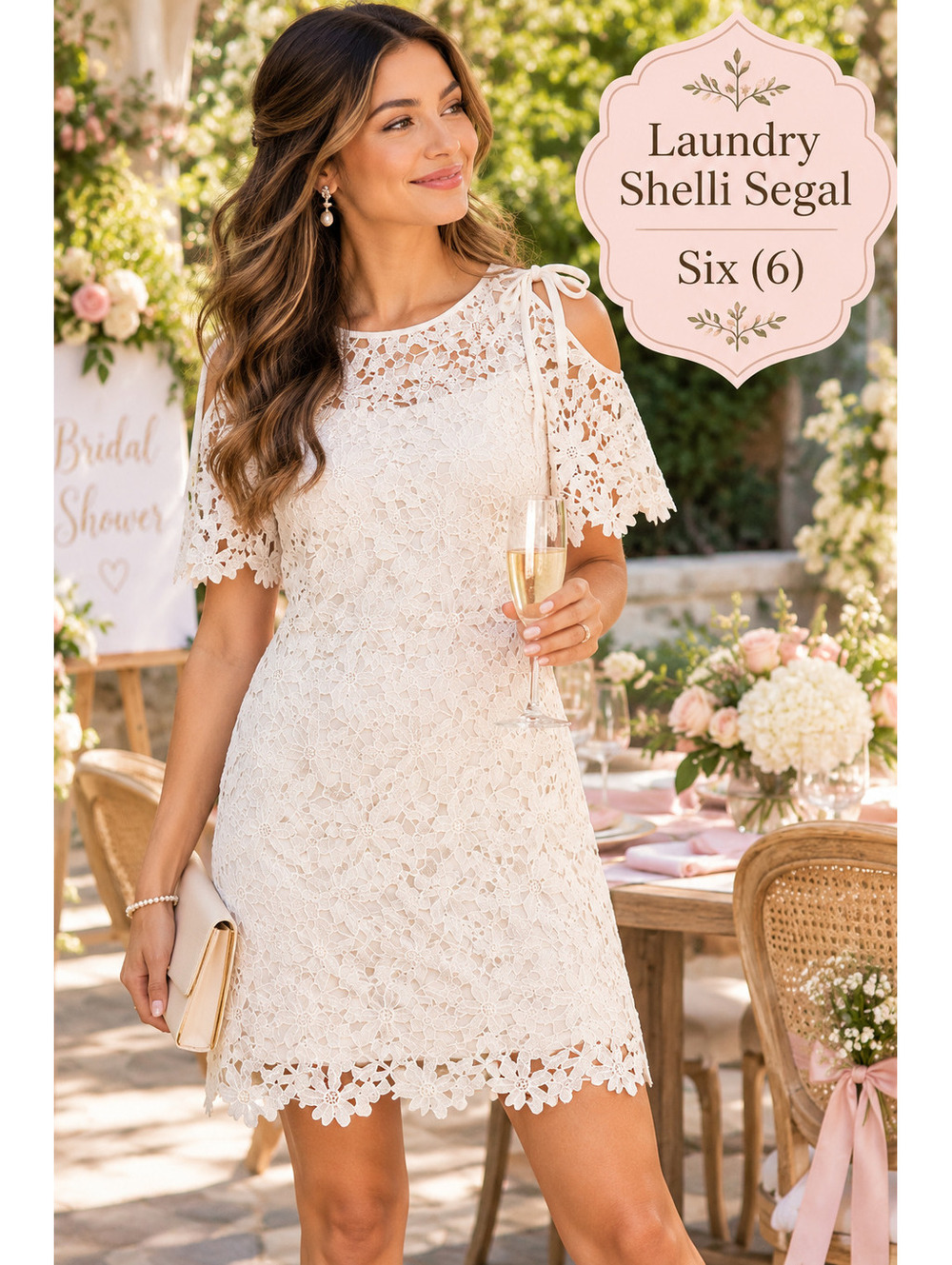 Laundry by Shelli Segal | 6 | White Floral Lace Cold Shoulder Dress